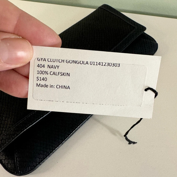 Time's Arrow Calfskin Gya Clutch Gongola Purse Flap Over Evening Party Prom Navy - Picture 3 of 9